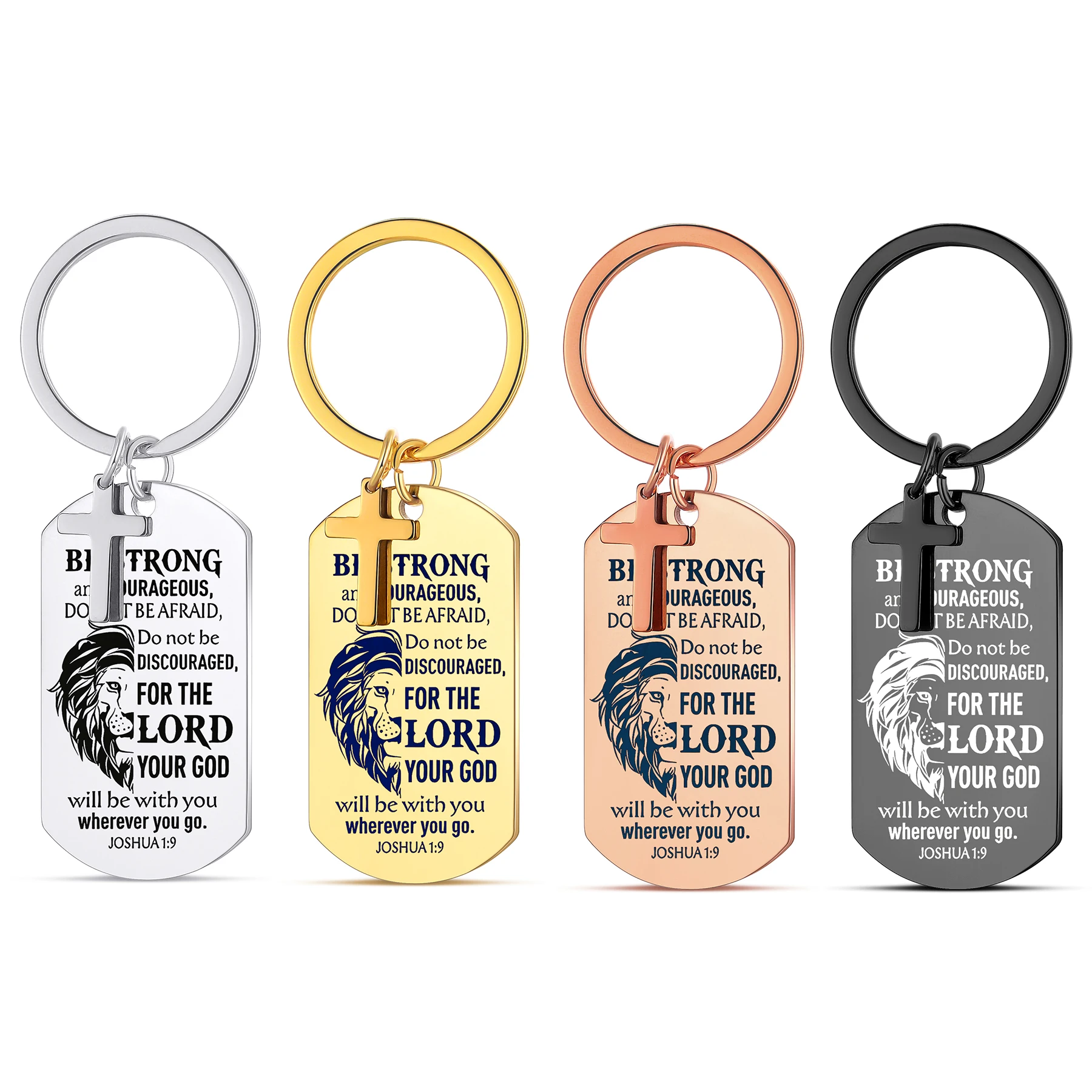 Brelok prostokątny z zawieszką krzyża Twój Bóg będzie z Tobą gdziekolwiek się pojawiłeś Biżuteria ze stali nierdzewnej Prezent dla Chrześcijana