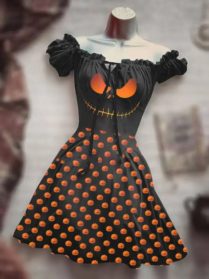 Robe d'été imprimée en 3D pour femme, taille moyenne, tête de mort d'Halloween effrayante, manches tirées et ficelle de proximité, vêtements de nuit décontractés, vêtements de nuit, nouveau