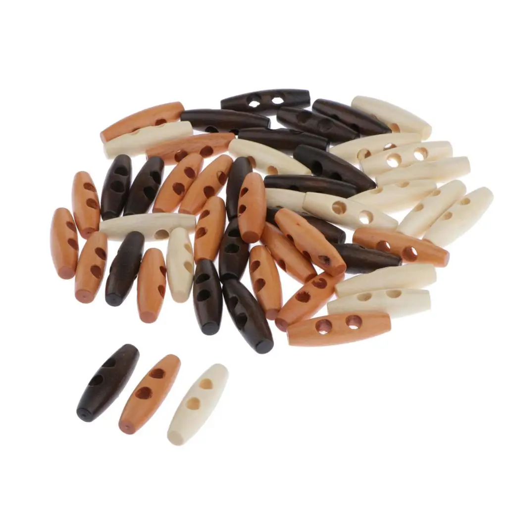 50 шт., деревянные пуговицы с двумя отверстиями, 2x40 мм