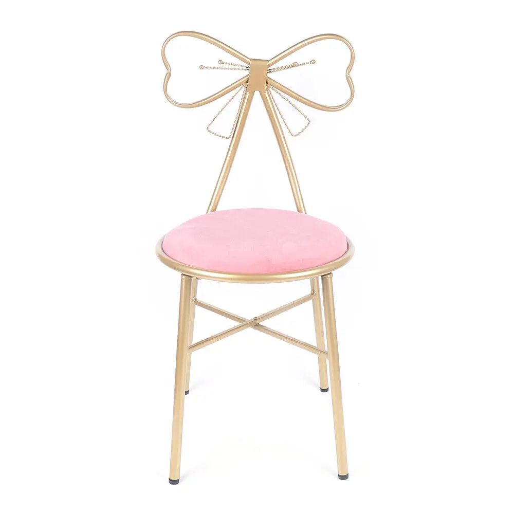 Pink Bow Backrest Princess Chair Butterfly Shaped Armless Makeup Vanity Chair