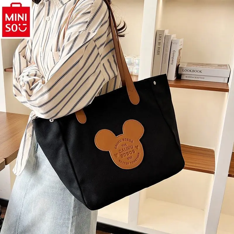 MINISO Disney cartoon Mickey large-capacity padded canvas handbag student leisure Joker shoulder bag