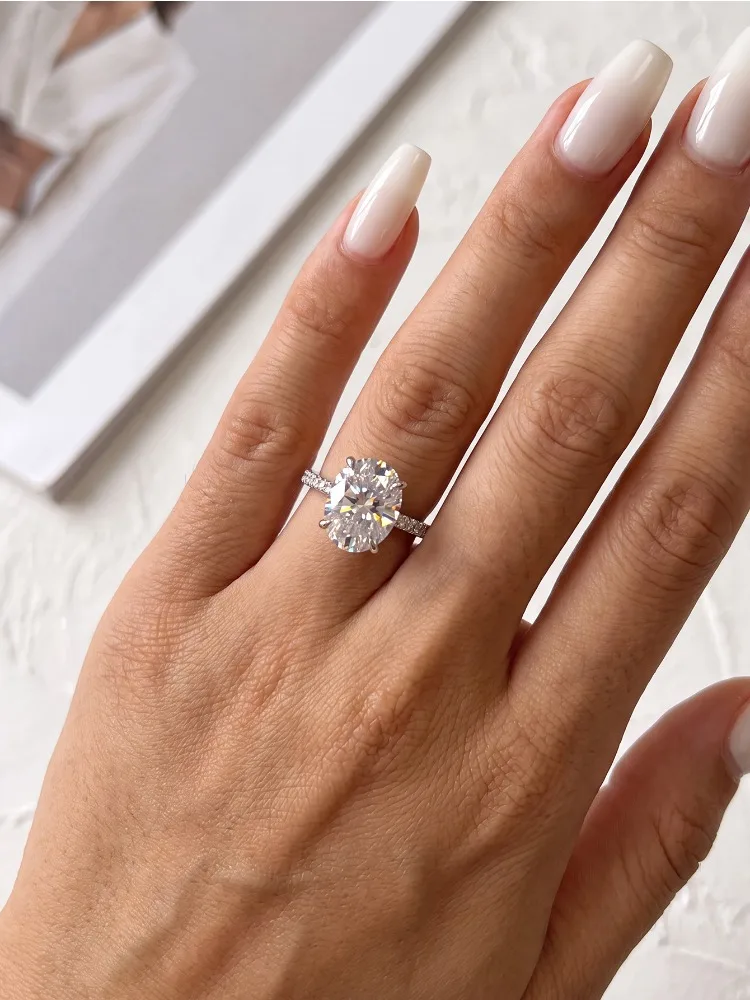 DWJ 1ct Real Oval Moissanite Diamond Ring for Women 925 Sterling Silver Anniversary Party Gorgeous High Quality Fine Jewelry - view 3