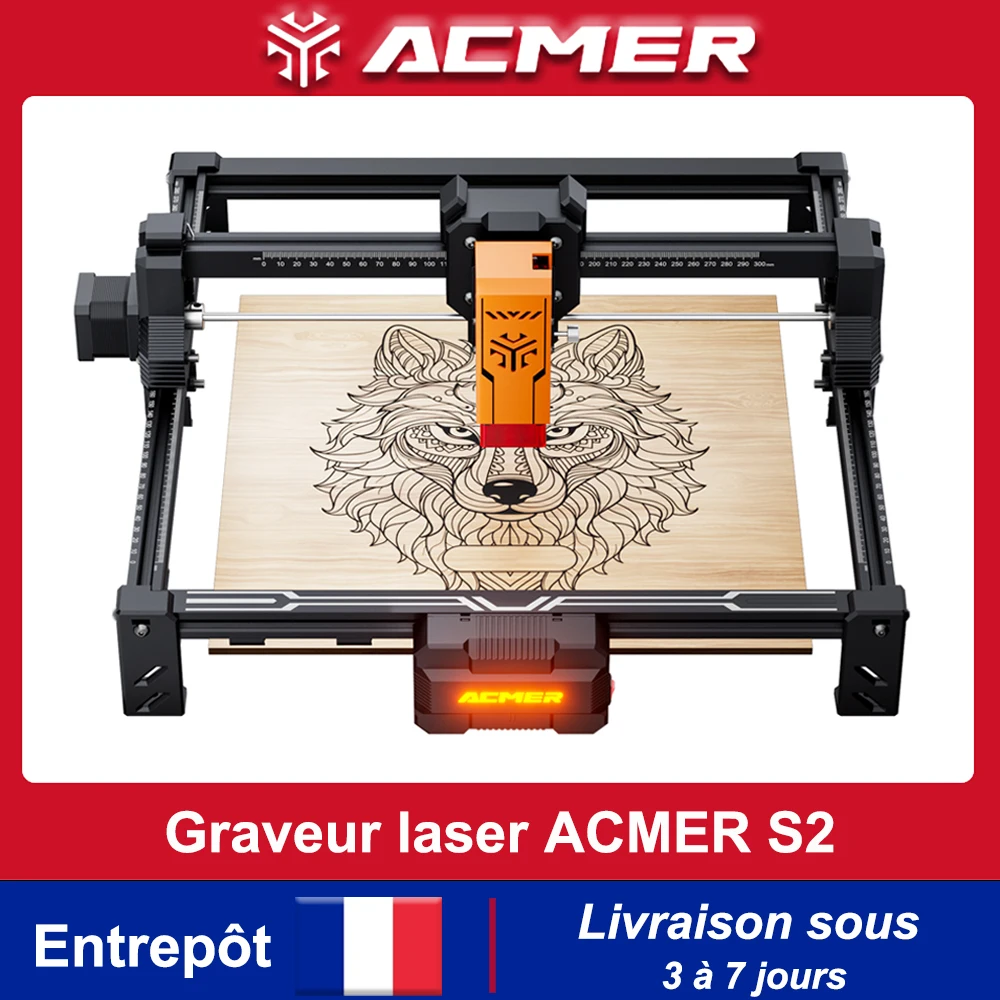 ACMER S2 12W 7W 4W graveur Laser mise à niveau bricolage Machine de découpe zone de travail 300*300mm pour bois gravable laqué métal