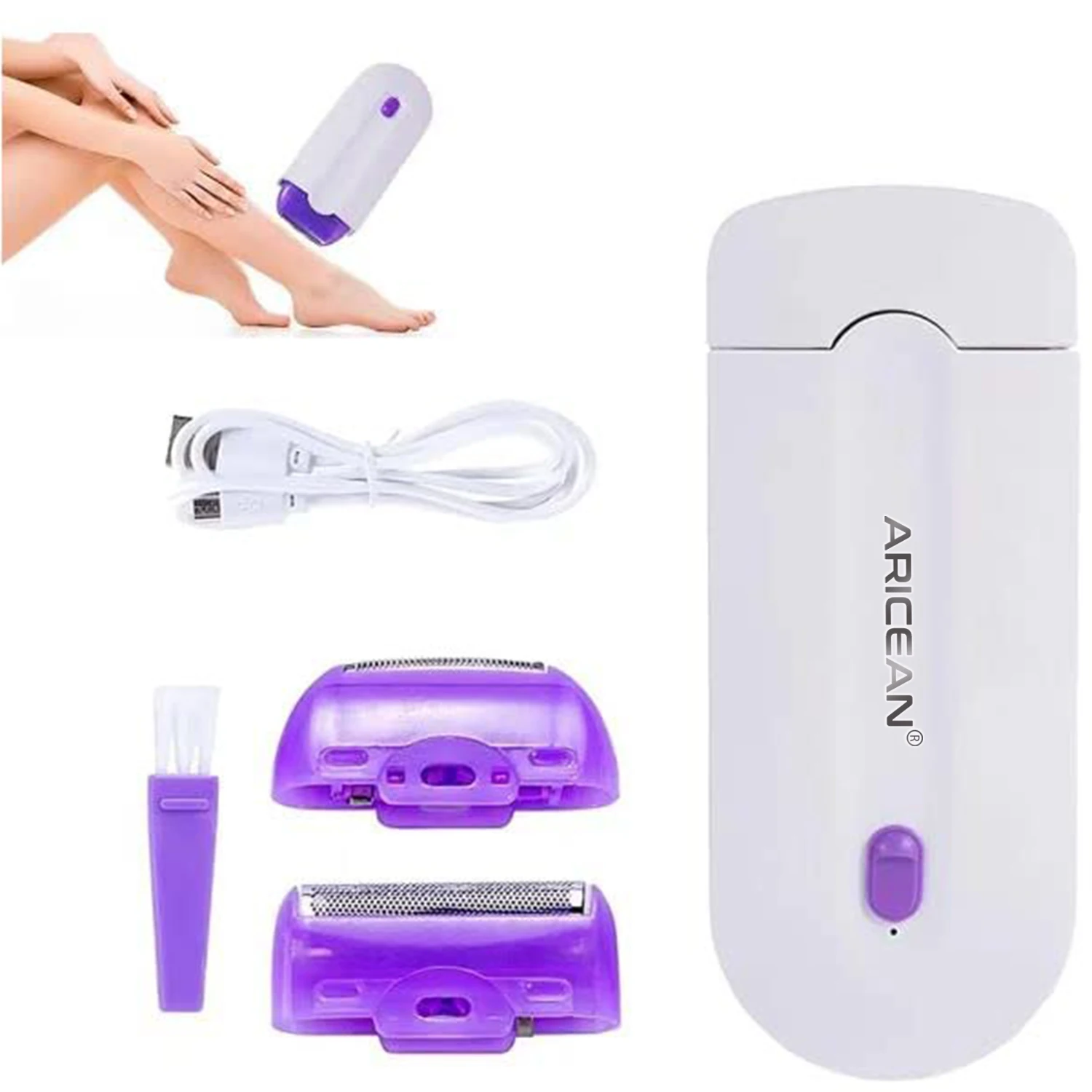 Women Hair Eraser Hair Touch Light Safely Sensor Shaver USB Rechargeable Face Leg Bikini Hand Shaver Hair Remover Lady