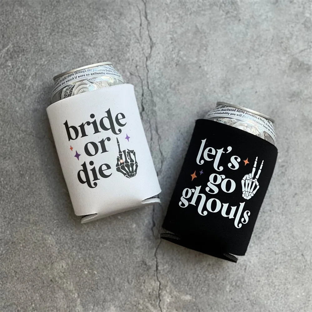 

Bride or Die and Let’s Go Ghouls Halloween Bachelorette Can Coolers