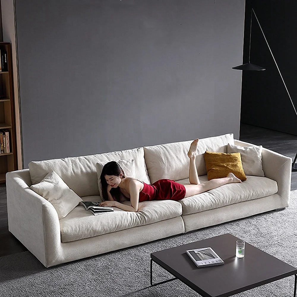 Modern Living Room Sofa Set Furniture White Linen Feather Cream Beige Fabric Inline Sofa Modular Couches Sectional Sofa