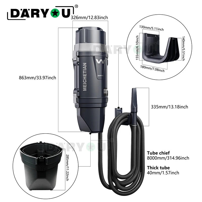 DarYou Wall Mounted Garage and Car Vacuum with 30 Ft Hose Ideal for Jobsite Garage Car & Workshop New Technology