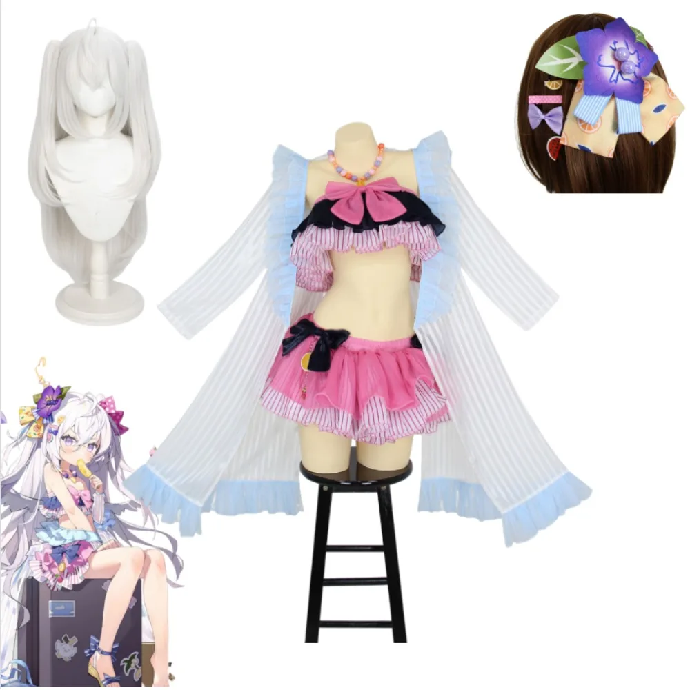 

Blue Archive Shirasu Azusa Swimsuit Cosplay Costume Full Set with Coat Necklace Sexy Cute Adult Women Halloween Comic Con Outfit