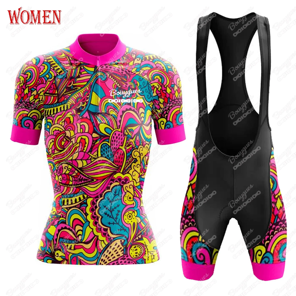 NEW Color Style Women Cycling Jerseys Sets MTB Cycling Clothing Breathable PRO Mountian Bicycle Clothes Bike Wear BOUYGUES