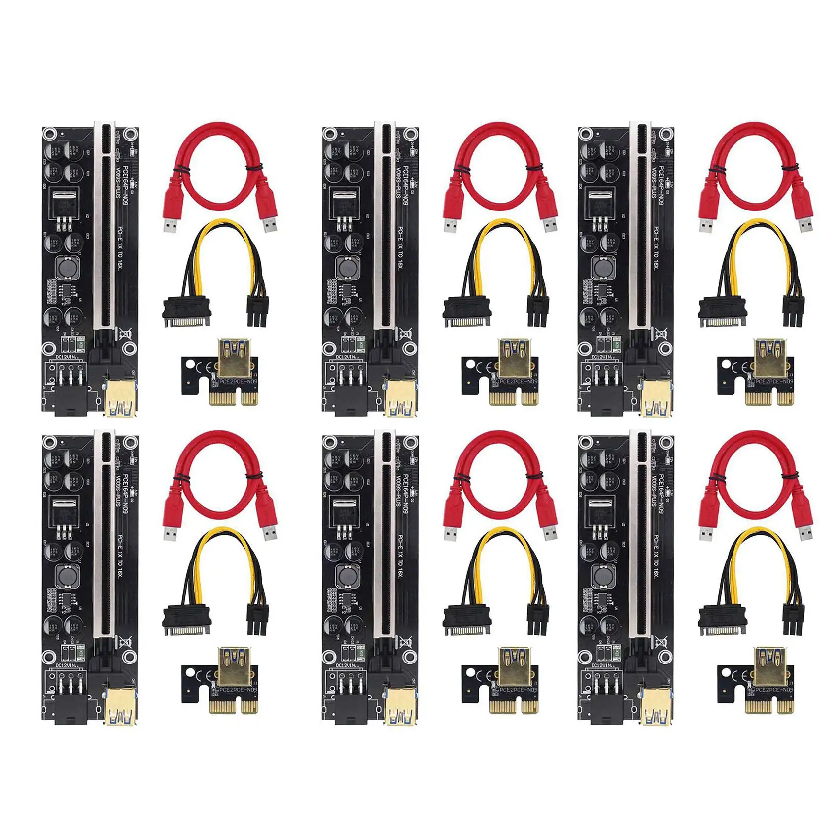 

6 шт. карта адаптера PCI-E VER009S Plus PCI-E 1X до 16X 6-контактный USB3.0 графический удлинительный кабель-адаптер для BTC