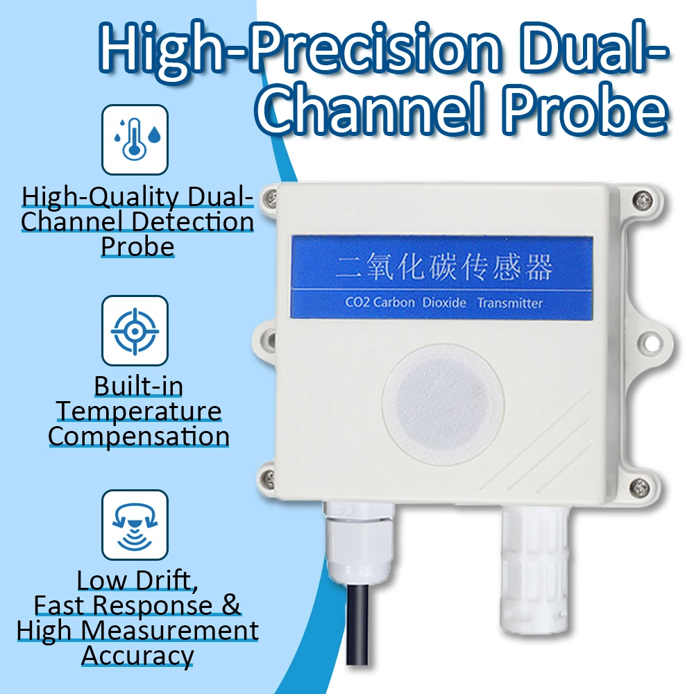 0-5000ppm CO2 Sensor Transmitter Gas Concentration Detection for Greenhouse Culture RS485 4-20mA 0-5V 0-10V Output Detector CO2