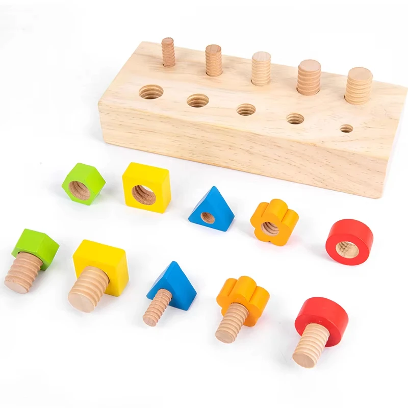 

Nut Bolts Montessori Color Shape Wooden Toy Kids Fine Motor Skill Screw Board Size Matching Cognition Game Education Sensory Toy