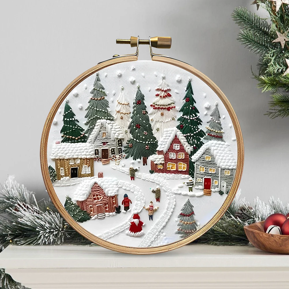 

Christmas Embroidery Starter Kit Cross Stitch Set Includes Hoop Cloth Threads DIY Embroidery Kit for Beginners Adults