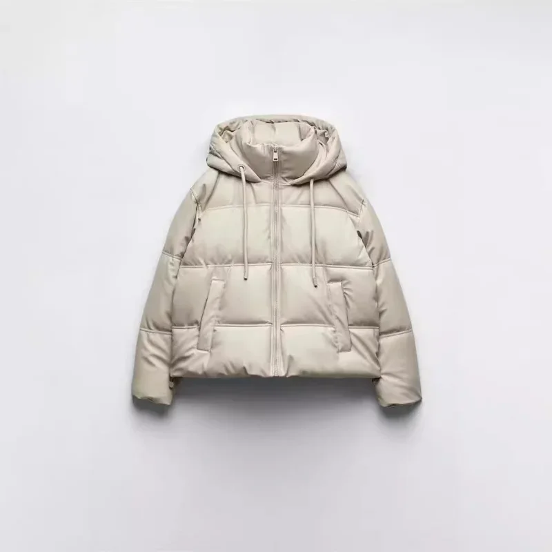 

Новинка 2023 года, женские парки, свободный воротник-стойка, молния, повседневная хлопковая одежда, куртка из искусственной кожи, короткая однотонная женская одежда с капюшоном и шнурком