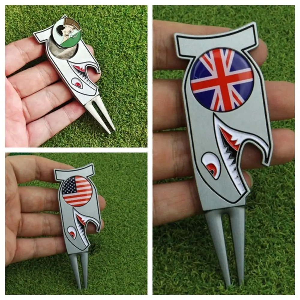 Groove Cleaner Shark Golf Green Fork Zinc Alloy Magnetic Golf Ball Marker Multifunctional Portable Divot Fork Mark Location