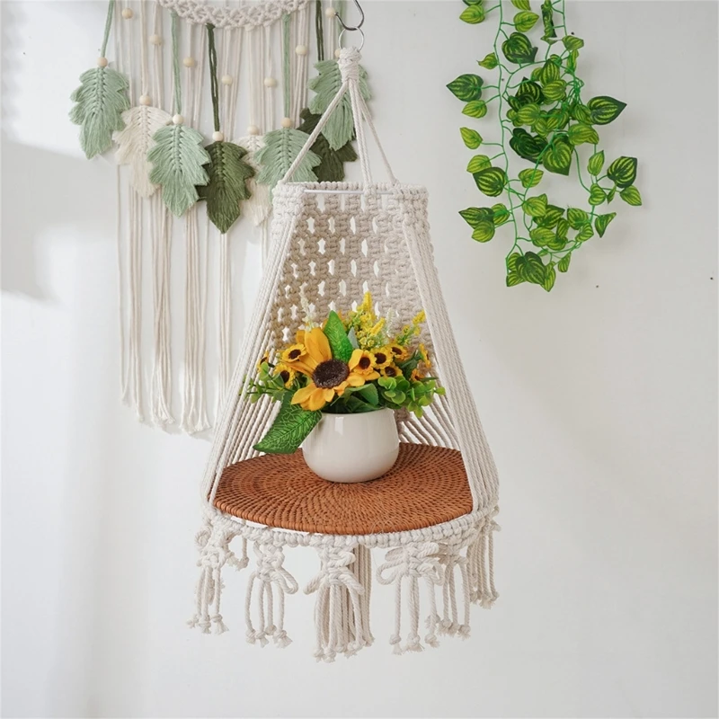 Handwoven Pet Swing Tapestrys Bed Macrames Rope Cat Hammocks Wall Hangings Basket with Tassels Plant Basket Home Decorations