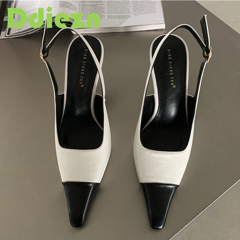 Pumps Women High Heels Shoes Female Fashion Mixed Colors Footwear 2024 Pointed Toe Slingbacks Shoes Ladies Heeled Sandals