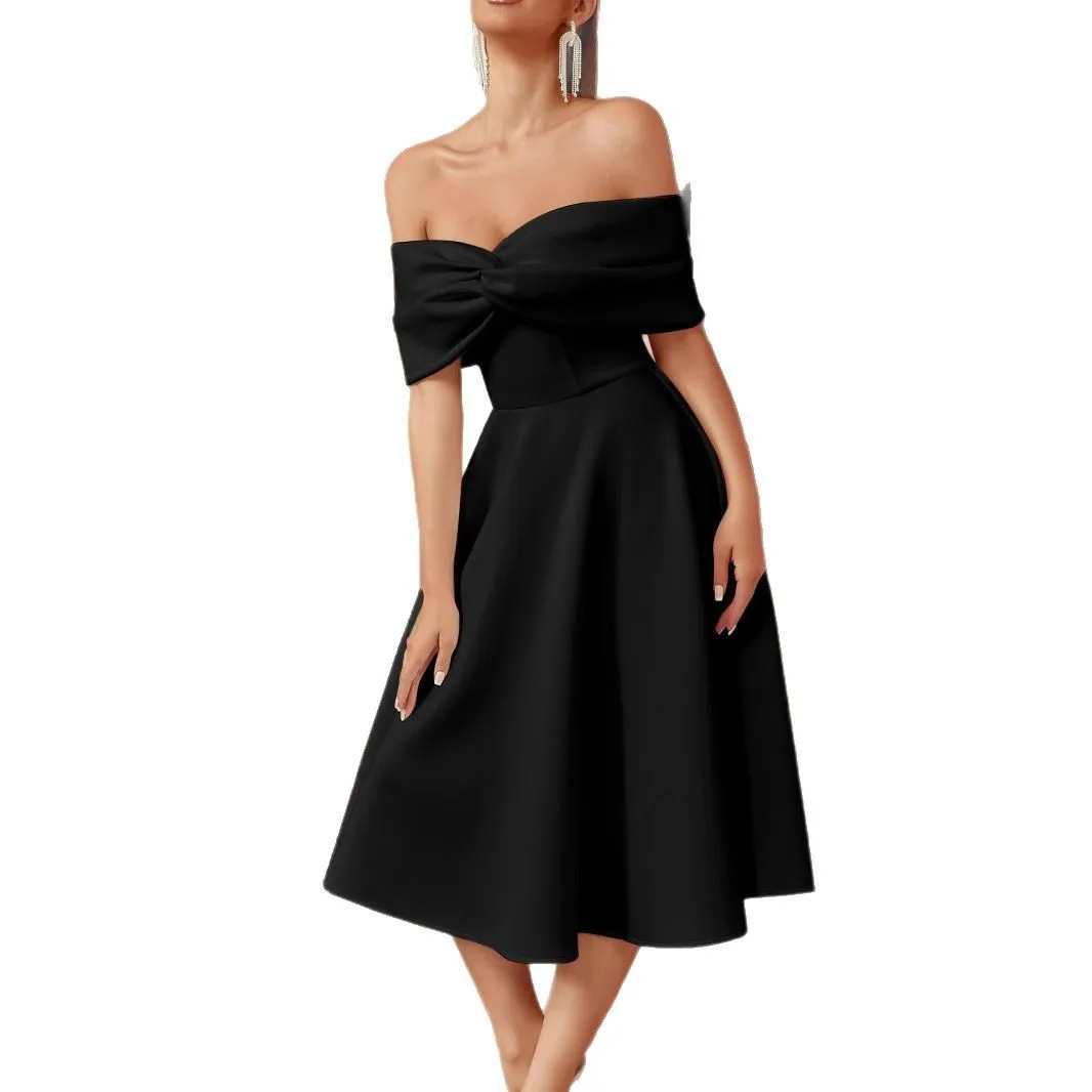 Vestido asimétrico con nudo de un solo hombro, corte en A, Color puro, Blo, sensación de gama alta, primavera, tejido