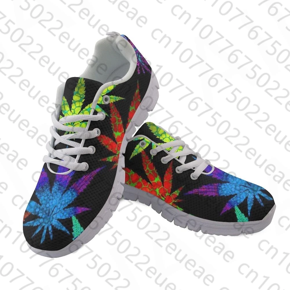 HOMDOW Weed Leaves Design Ladies Sneaker Shoes for Women Rainbow Color Print Women Flat Shoes Lace-up Footwear