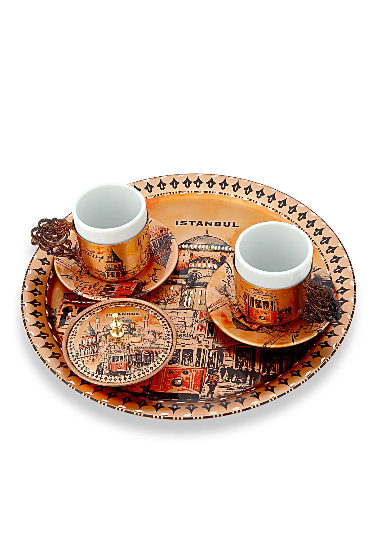 DOLBOVI Ayasofya themed 2 person copper coffee set handmade espresso cup