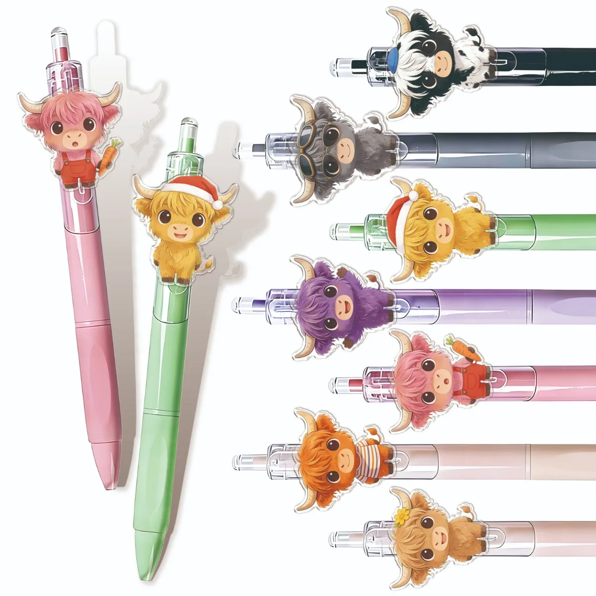 

Набор из 14 шариковых ручек с милым дизайном высокогорного скота, портативные канцелярские принадлежности для студентов и офиса, креативный подарочный набор ручек