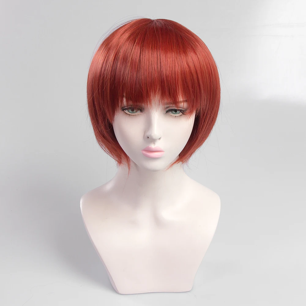 เกมใหม่ดันกันรอนปะ โคอิซูมิ มาฮิรุคอสเพลย์วิกผมสาวสีแดงผมสั้นวิกผมสังเคราะห์ทนความร้อนฮาโลวีนคาร์นิวัลพร็อพ