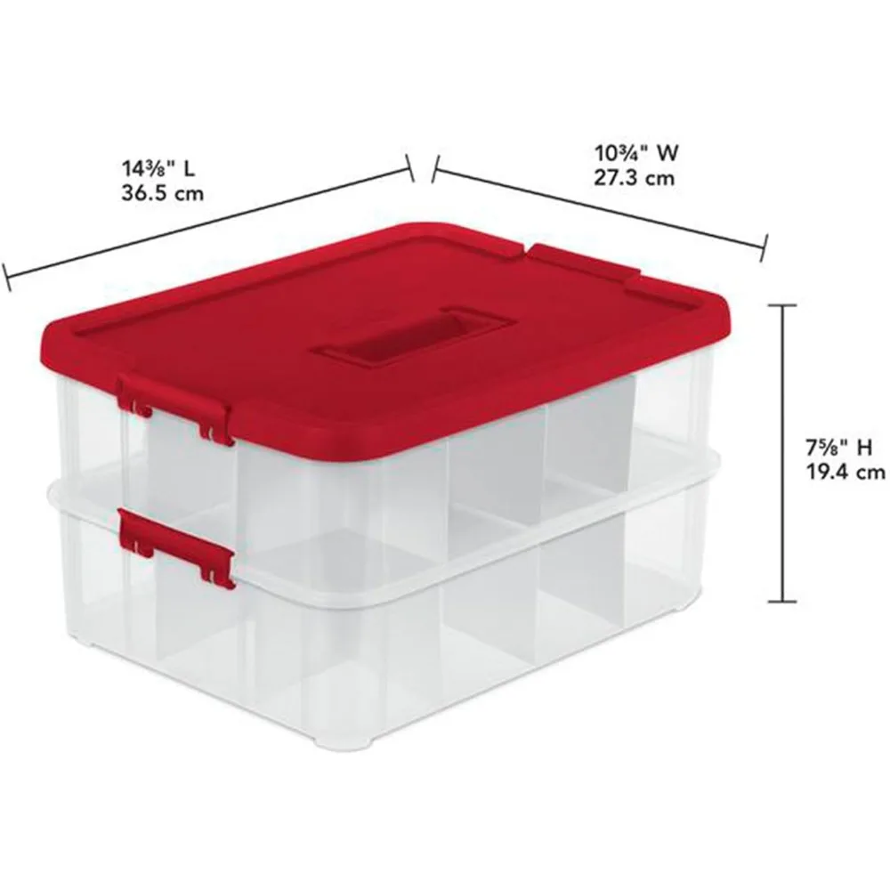 مجموعة تنظيم ديكورات العطلات، صناديق تخزين بلاستيكية مكونة من 24 قسمًا، باللون الأحمر