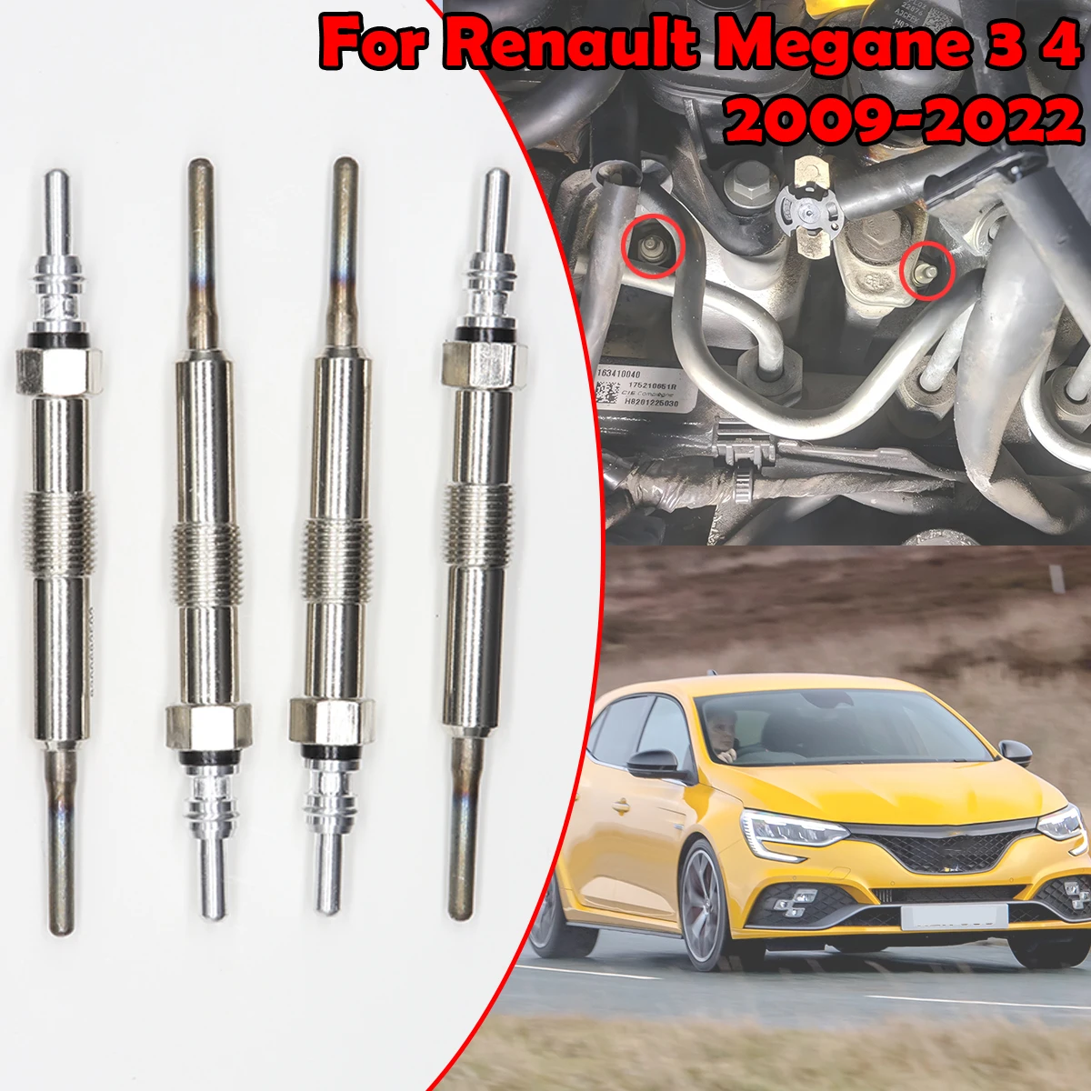 

4PCS Diesel Heater Nickel Plating Glow Plugs 1.5DCi For Renault Megane 3 4 110655687R 8200682592 2009 2010 2011 2012 2013 - 2022