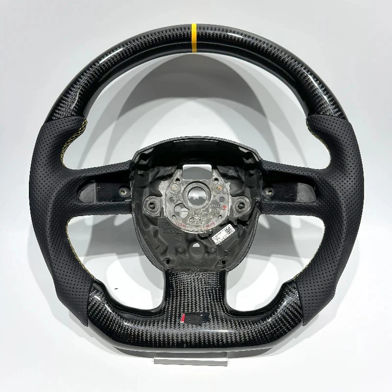 

Suitable B7 True Black Carbon Fiber Perforated Leather Yellow Center Line Custom Steering Wheel Suitable A3