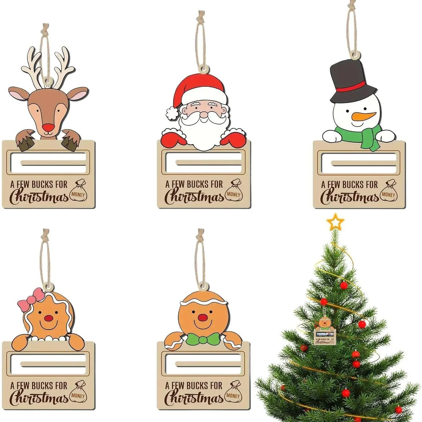 Wooden Christmas Money Holder Decoration Unique Cute Xmas Tree Pendants Hanging Ornaments Card Voucher Holder Christmas Gifts