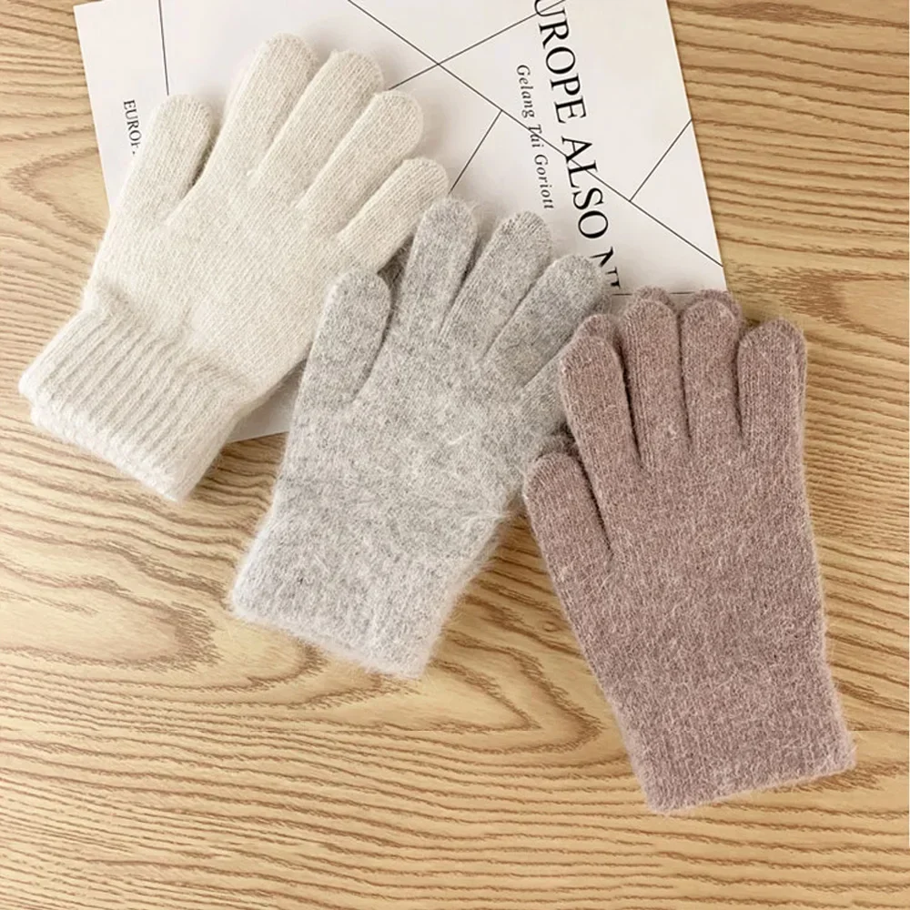 Guantes elásticos de dedo completo para hombre y mujer, manoplas gruesas y cálidas para conducir y ciclismo, manoplas de lana de punto para mantener el calor al aire libre, Invierno