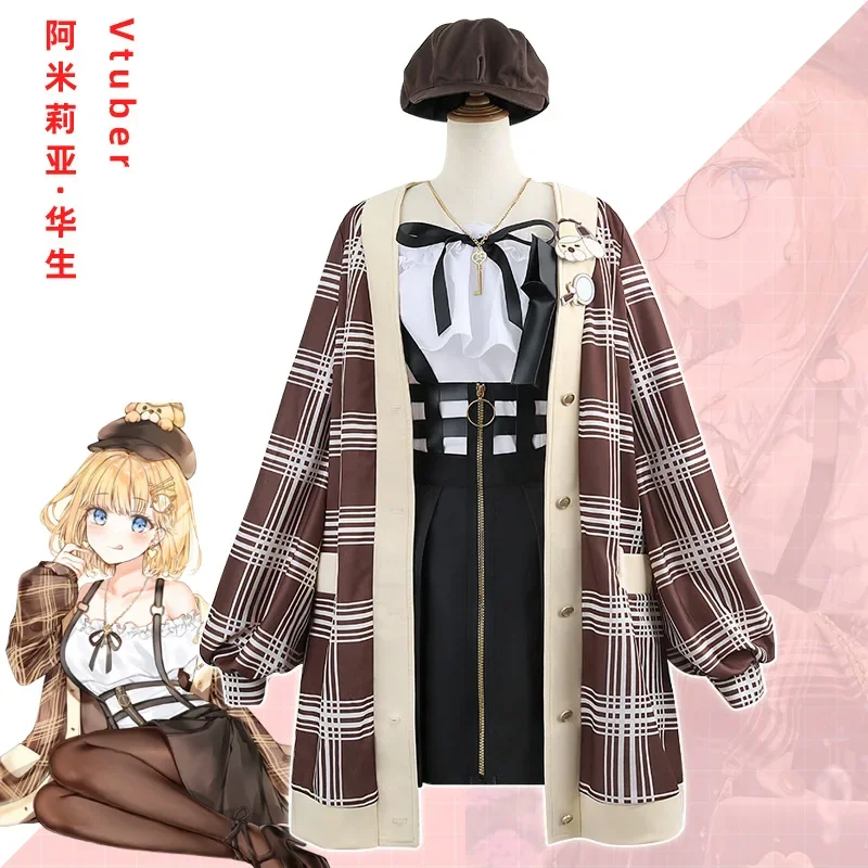 Anime Hololive VTuber Watson Amelia Cosplay Costume School Uniform Cute Fresh Hat Dress Full Set Halloween Women