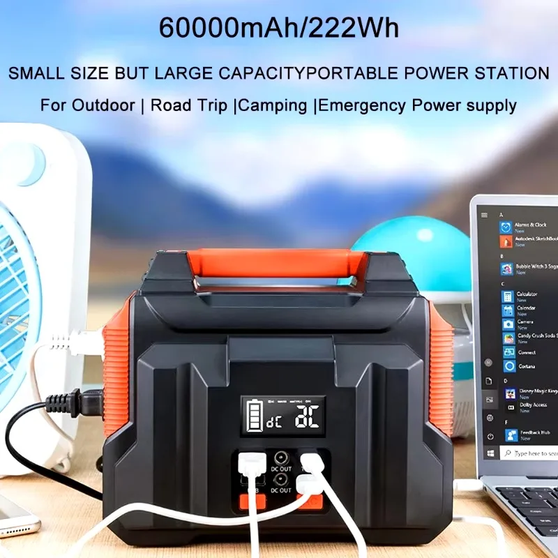 300W Portable Power Station 60000mAh solar generetor 222Wh Pure Sine Wave AC Outlet Emergency Mobile Outdoor Camping equipment