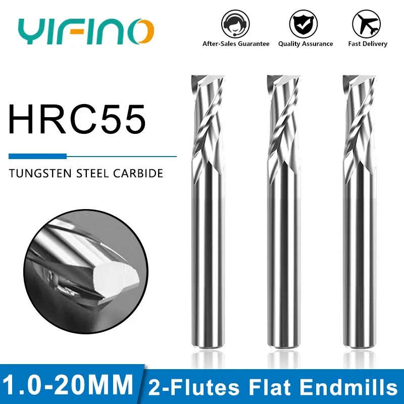 

YIFINO HRC55 For Aluminum Milling Cutter Tungsten Steel Carbide 2-Flute Flat End Mill CNC Machining Center Endmills Tools