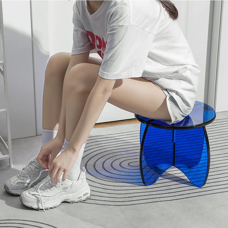 ‌Luxury Leisure Stool High-Capacity Anti-Corrosion Round Stool Room Stylish Shoe Bench Transparent Eco-Friendly Acrylic Stool
