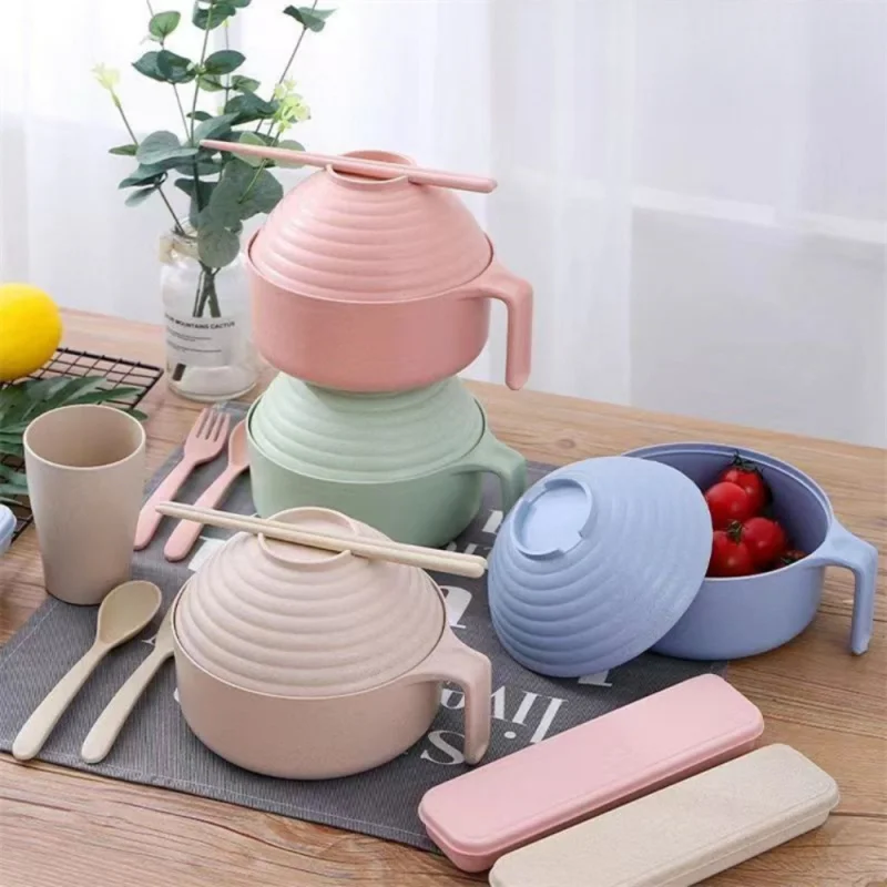 Cuenco de fideos instantáneos drenable multifuncional para cocina con tapa, cuenco de fideos instantáneos de gran capacidad con vajilla