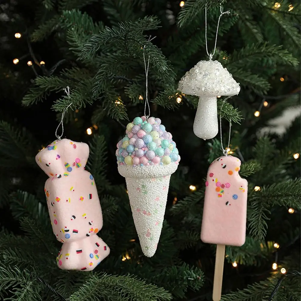 2pcs Cute Christmas Ice Cream Pendant Small Mushroom Acorn Candy Artificial Ice Cream Model Simulation DIY