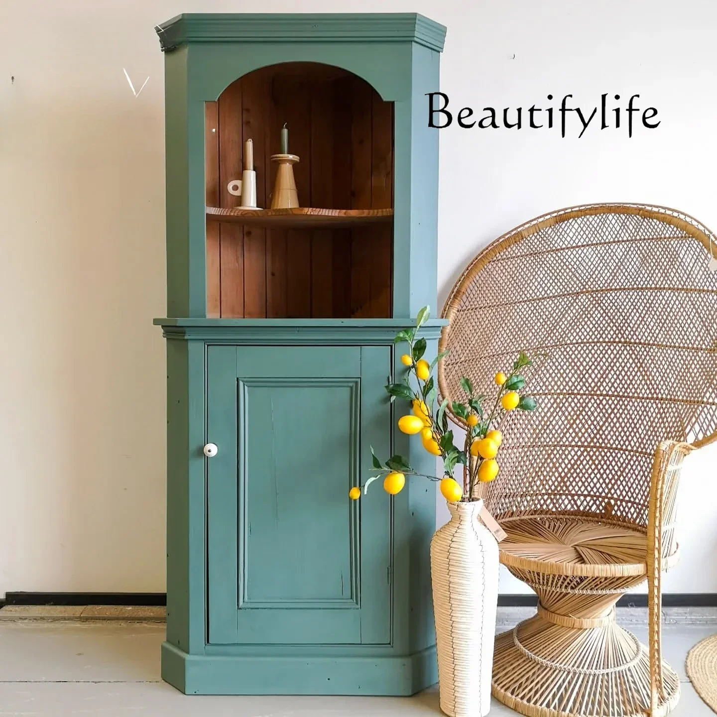 

Rr ZY French Retro Simple Living Room Storage Locker Modern Home Wall Corner Cabinet Furniture Customization