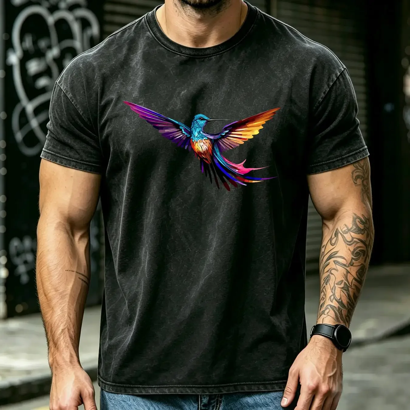 washed T Shirt Colourful Hummingbird Animal Lover Bird Trendy For Her Spring Birds long or short sleeves vintage Washed