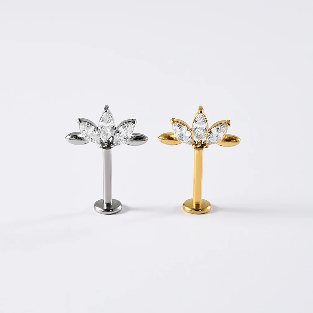 6PCS Crown Shape Round CZ Ear Jewelry Marquise CZ Vertical Post Helix Piercing Cartilage Helix Stud Body Piercing Jewelry 16G