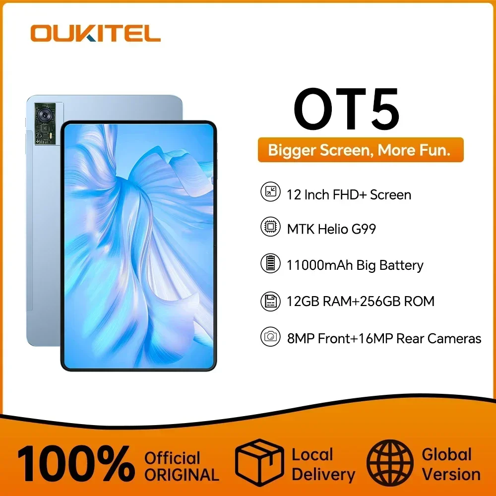 Oukitel-Tableta OT5 de 12 "FHD, 12GB + 256GB, 11000mAh, Android 13, cámara de 16MP, MTK Helio G99