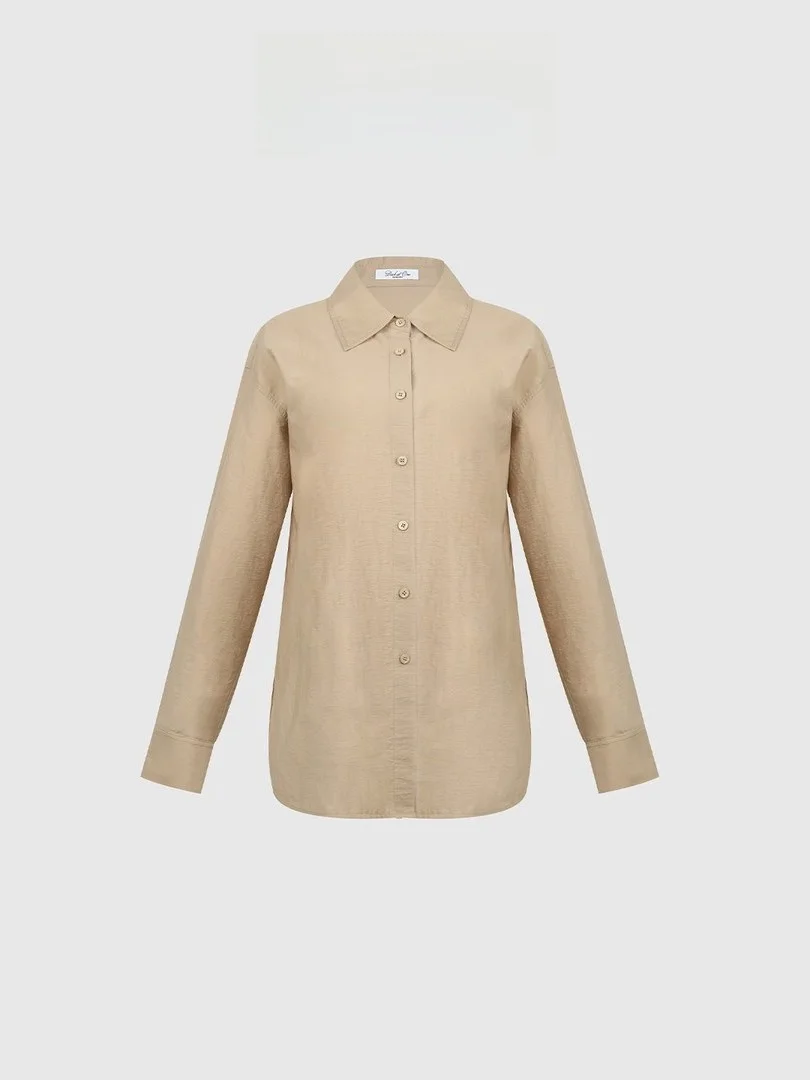 

Casual Long Sve irt Turn-down Collar Light Khaki Ele Tone Women's Cotton irt Baatone BFSBS09 Comfortable Fit