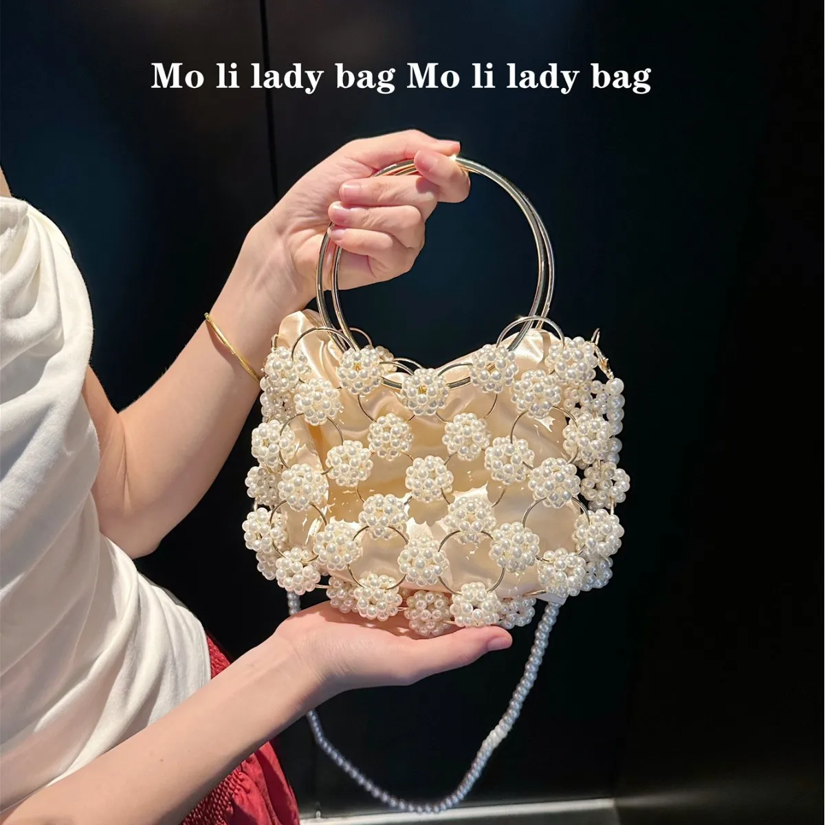 

Luxury Hollow Out Evening Bags For Women Pearl Chain Shoulder Crossbody Bags Floral Party Wedding Clutch Ladies Purse Handbags