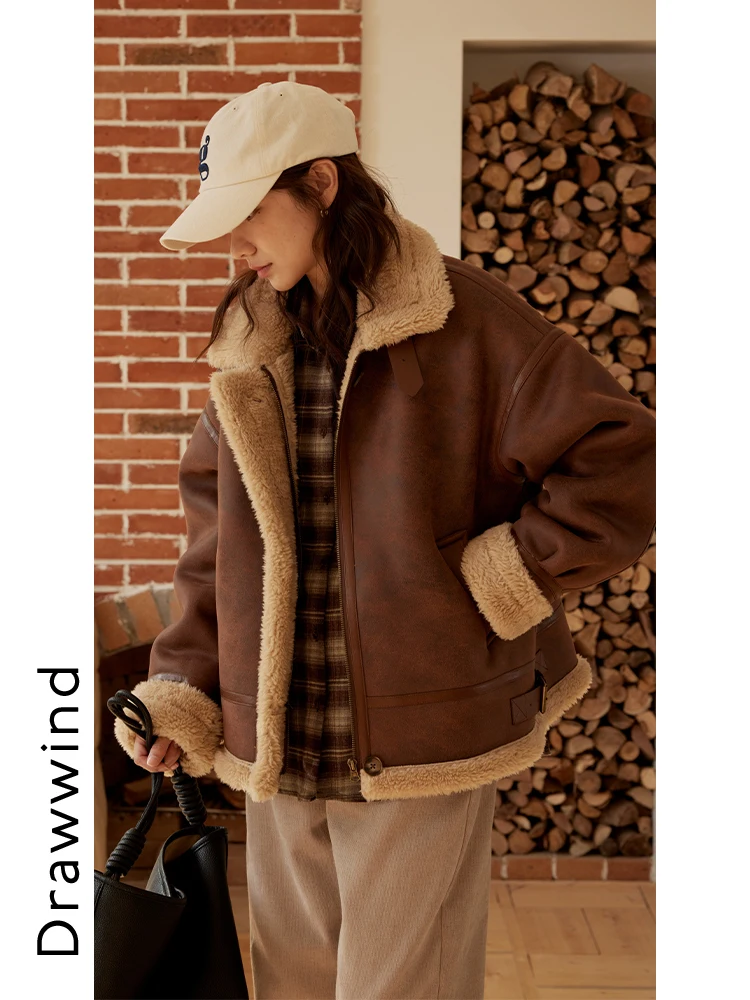 Veste en fourrure d'agneau tendance pour femme, collection automne 2025, en fibre de polyester épaisse, à manches longues et fermeture éclair