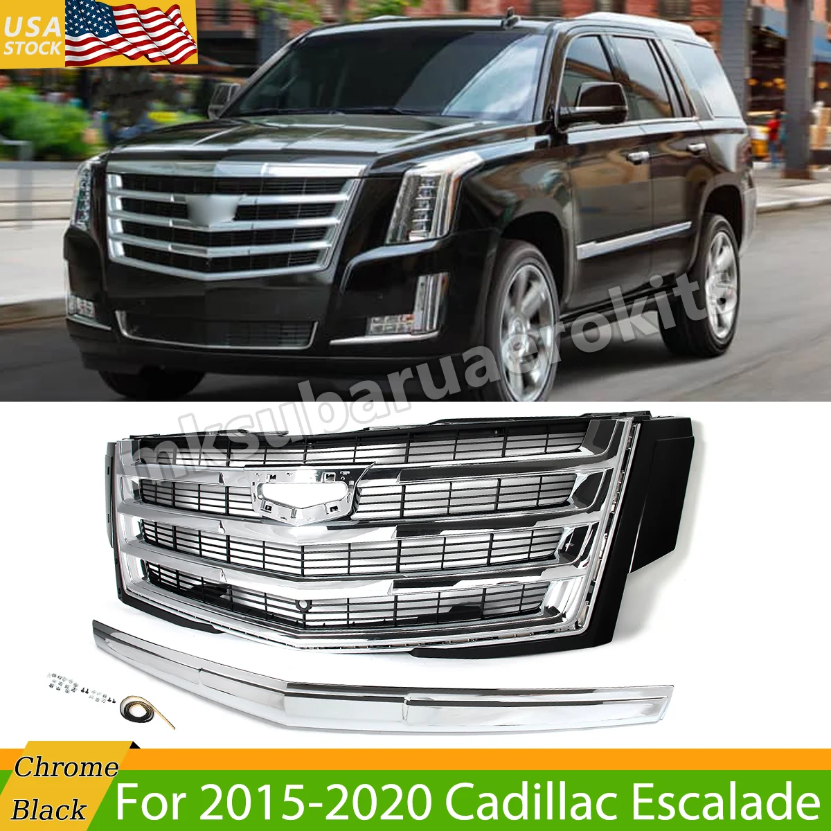 

Chrome Front Grille with Molding Trim fit for Cadillac Escalade & ESV 2015-2020 Front Bumper Racing Grills Air Inlet Mesh Grill