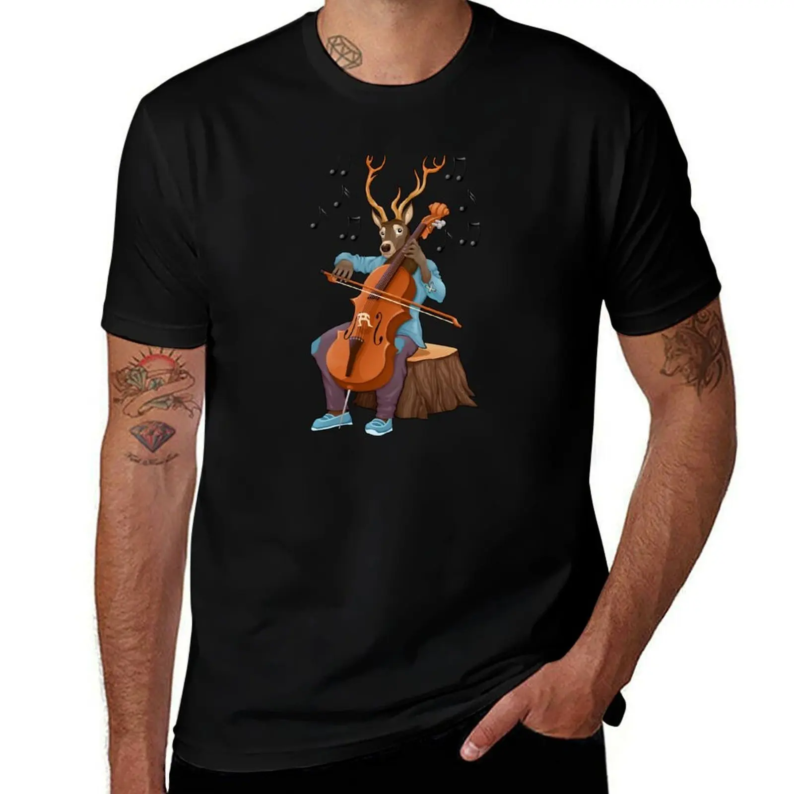 

Funny Deer Cello A With Musician T-Shirt Functional Casual Short Sleeve Tee