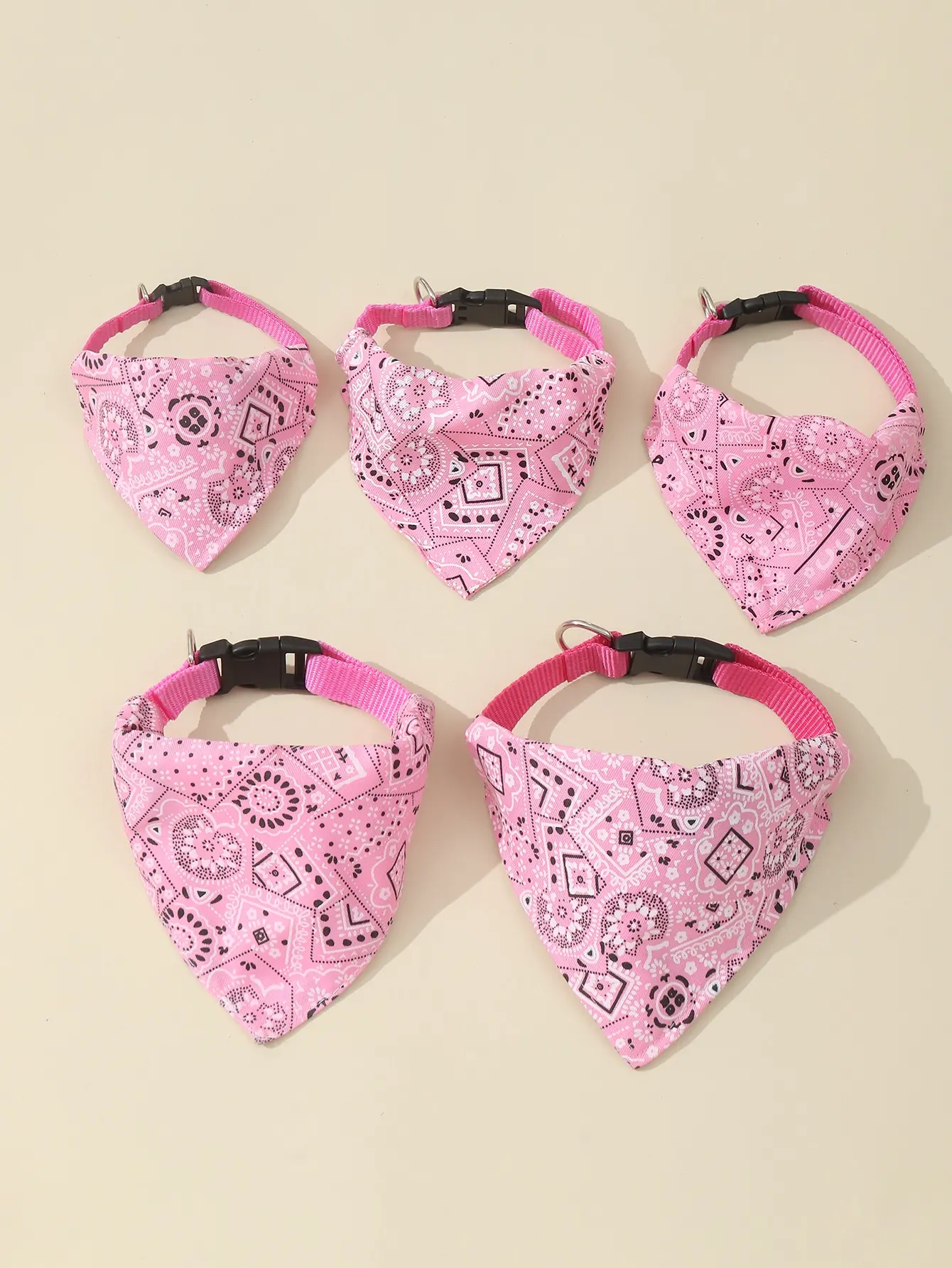 1pc Pink Color Random Pattern Pet Bandana With Adjustable Triangle Shape & Buckle Pet Dog Neck Scarf Puppy Cat Dog Collar Bibs