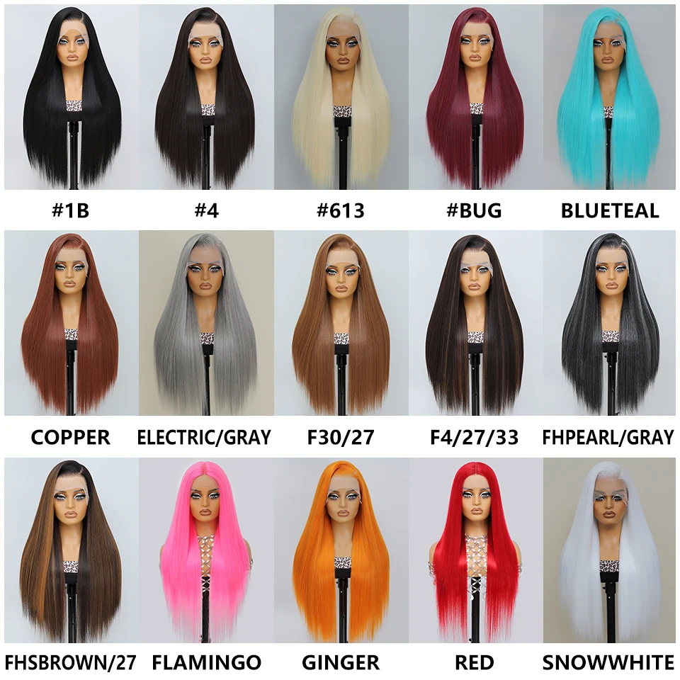 13x6 레이스 프론탈 가발, 아프리카 여성용 합성 스트레이트 레이스 가발, 고온 블론드 진저 블랙 레이스 프론탈 여성용 가발