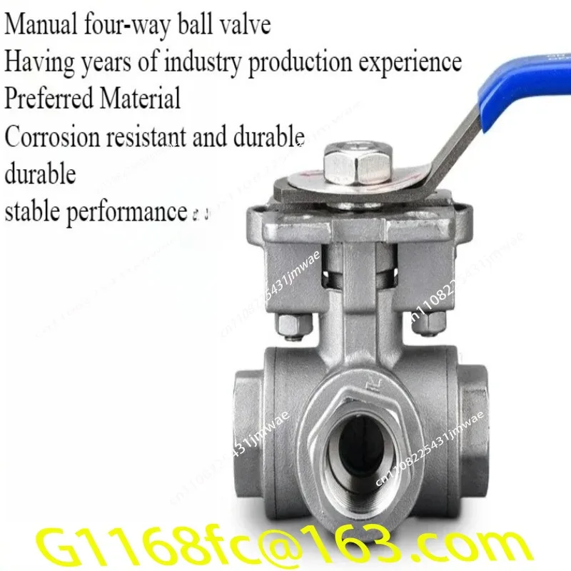Four-way manual double L flow directional valve 304 stainless steel internal thread four-way high-pressure platform ball valve
