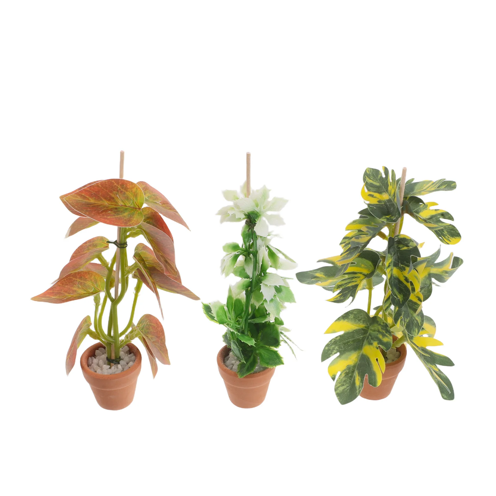 Plantas en macetas en miniatura para casa de muñecas, decoración realista de bonsái, vegetación falsa para el hogar, mesa de oficina, Mini accesorios de jardín, 3 uds.